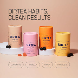 DIRTEA Lion's Mane Mushroom Gummies Support Focus and Brain Wellness Vegan Sugar-Free 60 Gummies.