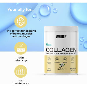 Weider Collagen (300G) Vanilla Flavour. Hydrolysed Collagen Peptides Powder Type I 100% Peptan with Hyaluronic Acid, Magnesium, Vitamin C, Sugar-Free, for Skin, Cartilage, Bones and Hair