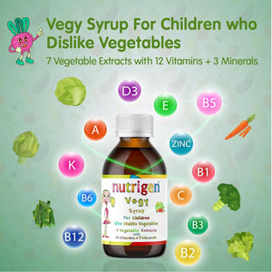 Nutrigen Vegy Syrup 200 Ml - Vitamins, Minerals, and 7 Vegetable Extracts in Pomegranate Juice