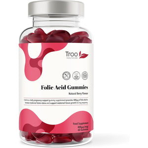 Troo Health Care Folic Acid 400Μg Gummy Prenatal Supplement - 60 Natural Berry Flavour Gummies to Support Health Pregnancy & Foetus Development - No Common Allergens or GMO
