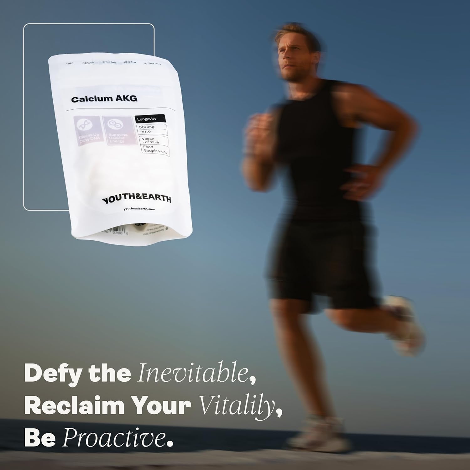 Youth & Earth Calcium AKG Supplement | High Strength Ca-Akg Supplement for Cellular Energy & Strong Bones | 60 Vegan Capsules of 500Mg Calcium Alpha-Ketoglutarate per Serving