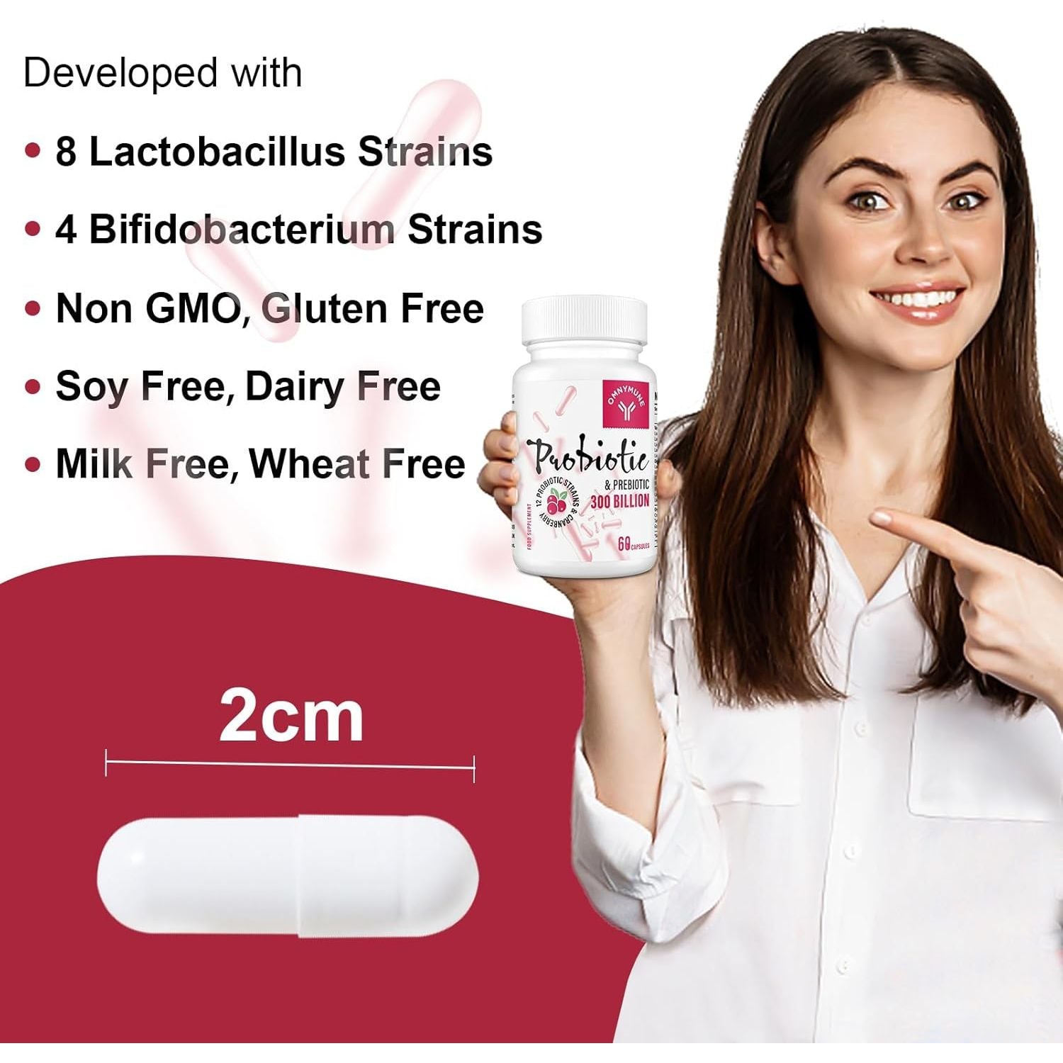 Probiotics for Women 300 Billion CFU, 12 Strains + Prebiotics, Digestive & Vaginal Health, 60 Capsules