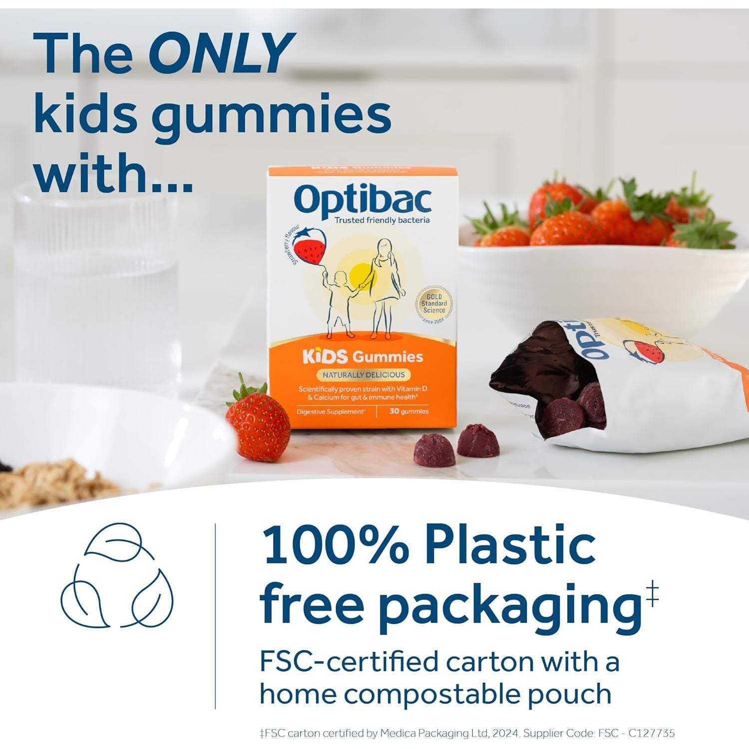 Optibac Kids Probiotic with Vitamin D & Calcium for Immune System Support & Gut Health and 2 Billion Bacterial Cultures - 30 Vegan Gummies