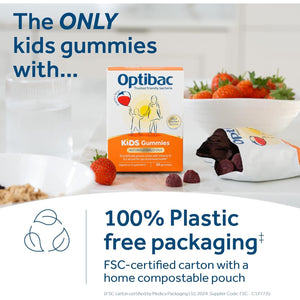 Optibac Kids Probiotic with Vitamin D & Calcium for Immune System Support & Gut Health and 2 Billion Bacterial Cultures - 30 Vegan Gummies
