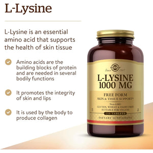 Solgar L-Lysine 1000 Mg - Food Supplement, Pack of 250 Tablets - Premium Amino Acid Range - Vegan, Gluten Free