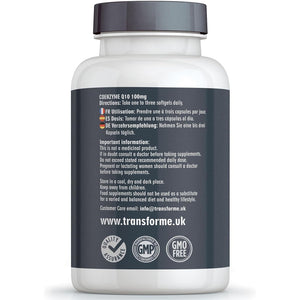 Transforme Coq10 100Mg 180 Capsules, High Absorption High Strength Coenzyme Q10 Liquid Softgels, 6 Months Supply, Naturally Fermented, UK Made