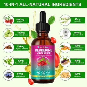 Berberine Supplement with Ceylon Cinnamon, Berberine Liquid Drops with Turmeric Curcumin, Ceylon Cinnamon, Bitter Melon, Digestive Health Support, Immune Support, 60Ml