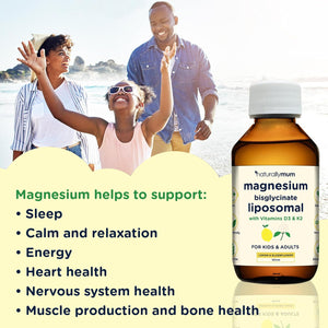 Magnesium Liposomal | with Vitamins D3 & K2 | Magnesium Bisglycinate | for Children & Adults | Highly Absorbable Liquid Supplement | Lemon & Elderflower Flavour | 30-Day Supply | 150Ml