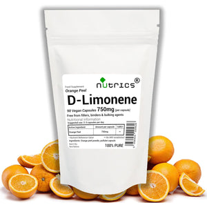 Nutrics® D Limonene 750Mg Natural Citrus Peel 90 V Capsules (1 Month Supply) - Free from Fillers, Binders & Bulking Agents - Suitable for Vegan Vegetarian