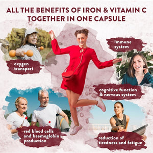 Gentle Iron Supplements for Women and Men - 42 Mg Iron Tablets High Strength with Natural Vitamin C - Active Form - Bisglycinate - Fatigue Supplements with High Bioavailability - 120 Capsules