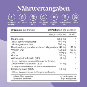 Magnesium Glycinate Gummies - Calm Gummies with 450Mg Magnesium Glycinate, Ashwagandha, Glycine, Lemon Balm, Chamomile, Vitamin B12 and Iodine – Rescue and Calms Your Mind - Novomins