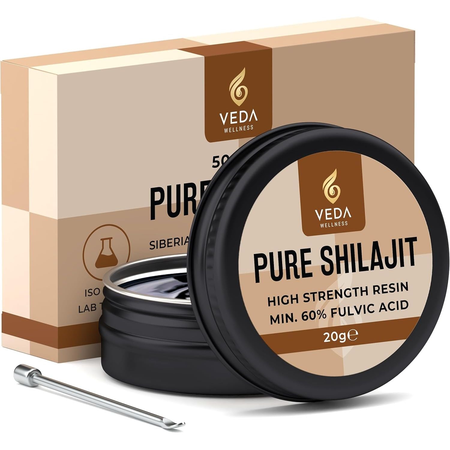Pure Shilajit Resin 20G - 70%+ Fulvic Acid, Ethically Sourced from Siberian Mountains, ISO 17025 Lab Tested, 84+ Minerals, Vegan, No Additives