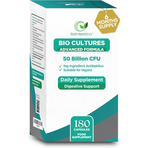 Bio Cultures Complex Probiotics & Prebiotics 50 Billion CFU – 6 Months Supply - Acidophilus & Saccharomyces Boulardii Probiotic – 180 Vegan Capsules - Probiotics for Gut Health