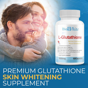 Bio White Glutathione Supplement - Natural Skin Whitening Anti-Aging Benefits and Improves Immunity, L-Glutathione Pills for Men & Women - Pure Antioxidant, 60 Capsules (1000Mg)