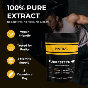 Turkesterone Supplement 5000Mg - 120 Caps High Strength - Standardized to 20% Ajuga Turkestanica Extract - for Muscle and Strength - Pure Extract No Additives or Filler