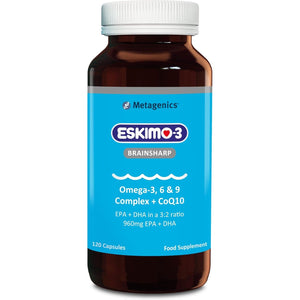 Eskimo-3 Brainsharp Fish Oil by Metagenics - Omega-3, 6 & 9 + Coq10 for Memory & Concentration - 960Mg EPA & DHA - Lemon, 120 Capsules
