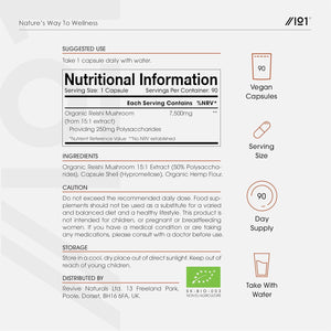 Organic Reishi Mushroom 7500Mg – 50% Polysaccharides High Strength Extract Reishi Mushroom Supplement – 90 Vegan Capsules (3 Months Supply) – by Alpha01