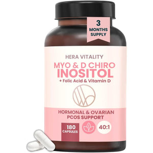 Inositol Supplement for Women (180 Capsules) 3 Month Supply | Myo-Inositol & D-Chiro 40:1 with Folic Acid & Vitamin D | PCOS, Hormone Balance, Pre Conception Fertility & Ovulation Support
