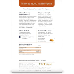 Healthspan Turmeric 10,000Mg with Bioperine Black Pepper Extract (2 Months’ Supply) | High Potency Turmeric Extract | Supports Immune, Bone & Cartilage Health | Bioperine Aids Absorption | Vegan