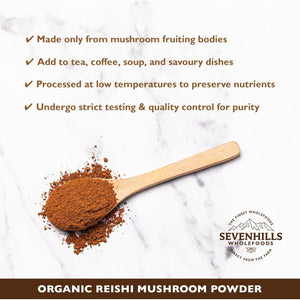 Sevenhills Wholefoods Organic Reishi Mushroom Powder 200G | 100% Fruiting Body | Ganoderma Lucidum | Triterpenoids, Polysaccharides and Peptidoglycans | Vegan, Kosher