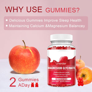 Magnesium Glycinate Gummies - 400Mg High Absorption Formula for Sleep, Stress Relief & Muscle Health - Apple Flavor, 30 Days Supply for Adults,Non-Gmo