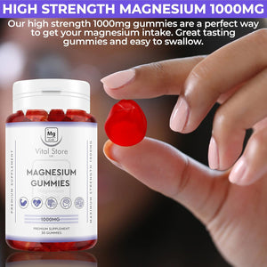 Magnesium Gummies 1000MG - Vegan 1 Month Supply - Berry Flavour - High Strength Magnesium Gummies - Magnesium Supplements, 30 Count (Pack of 1)