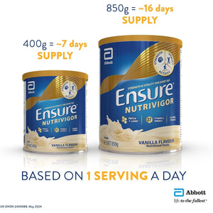 Ensure Nutrivigor Nutritional Shake – Vanilla Flavour – 850G – Food Supplement with Protein, HMB & 27 Vitamins & Minerals – Supports Strength, Energy & Immunity – with Vitamin D, C & B
