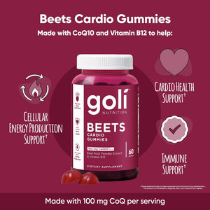 Goli Nutritional Supplement, Beets Cardio Gummy - 60 Count - 100Mg Coq10 & Beet Root Extract - Gluten-Free, Vegan, Non-Gmo, and Gelatin-Free. Nature'S Great Superfood.
