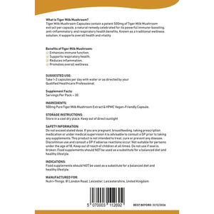 Tiger Milk Mushroom Capsules | Pure 500Mg Extract for Immune & Respiratory Support | Vegan-Friendly HPMC | Anti-Inflammatory Benefits | Enhances Lung Health | 60 Count Resealable Pack