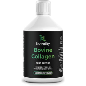 Nutrality Bovine Collagen Sugar Free Liquid | 10,000Mg Type 1 Peptides | Collagen Peptides, Hyaluronic Acid, Biotin | Strawberry Flavour | Healthy Skin, Hair, Nails | 500Ml (1 Bottle)