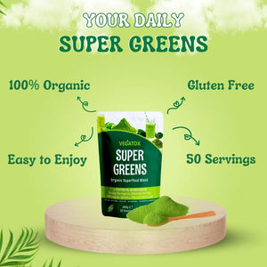 Organic Super Greens Powder 50 Servings | Boost Energy, Digestion & Immunity | Green Powder Superfood | Vegan, 100% Natural & Alkaline | No Gluten, No Artificial Ingredients