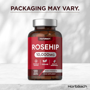 Rosehip Tablets 10,000Mg | 120 Count | High Strength 20:1 Naturally Sourced Rosa Canina Extract | Suitable for Vegans | by Horbaach