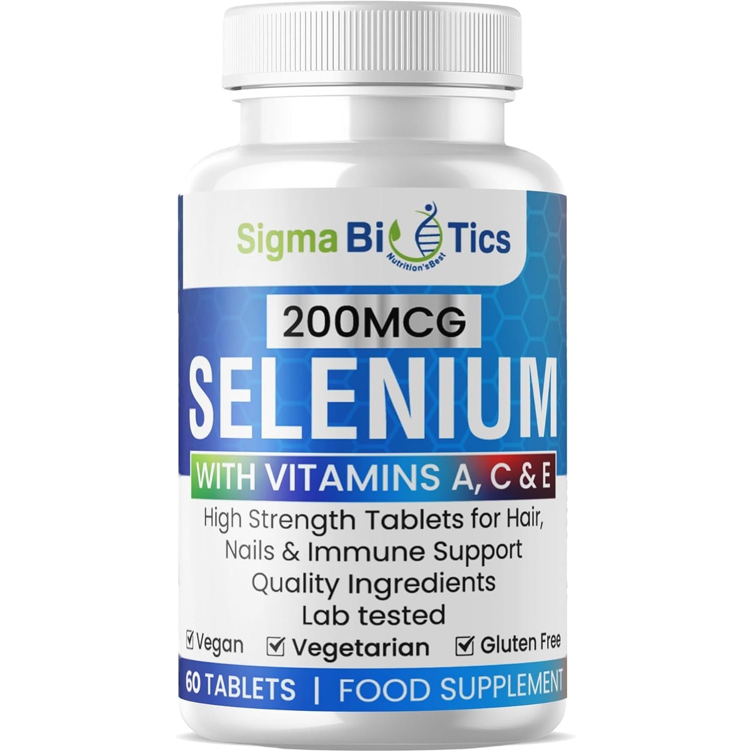 Selenium with Vitamins A, C & E - Promotes Healthy Hair, Skin & Nails - Supports the Immune System - Superior Absorption Formula - Vegan and Gluten Free - 60 Tablets for 2 Months Supply
