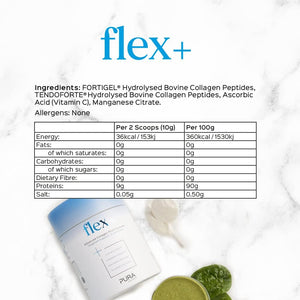 Pura Powdered Collagen Supplement (Flex +) | Hydrolysed Collagen Peptides with Vitamin C & Manganese | 284G (28 Servings)