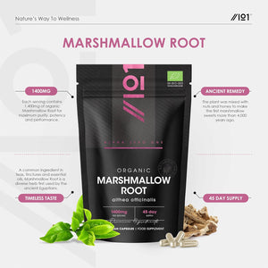 Organic Marshmallow Root 1400Mg - 90 Vegan Capsules - Potent Althea Officinalis Supplement - 45 Day Supply - Resealable and Recyclable Pouch - by Alpha01
