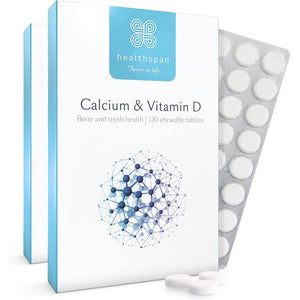 Healthspan Calcium & Vitamin D (240 Chewable Tablets) | High Strength Pure Calcium Supplement | Natural Source of Vitamin D3 | Added Vitamin K for Bone Health | Vanilla | Vegetarian