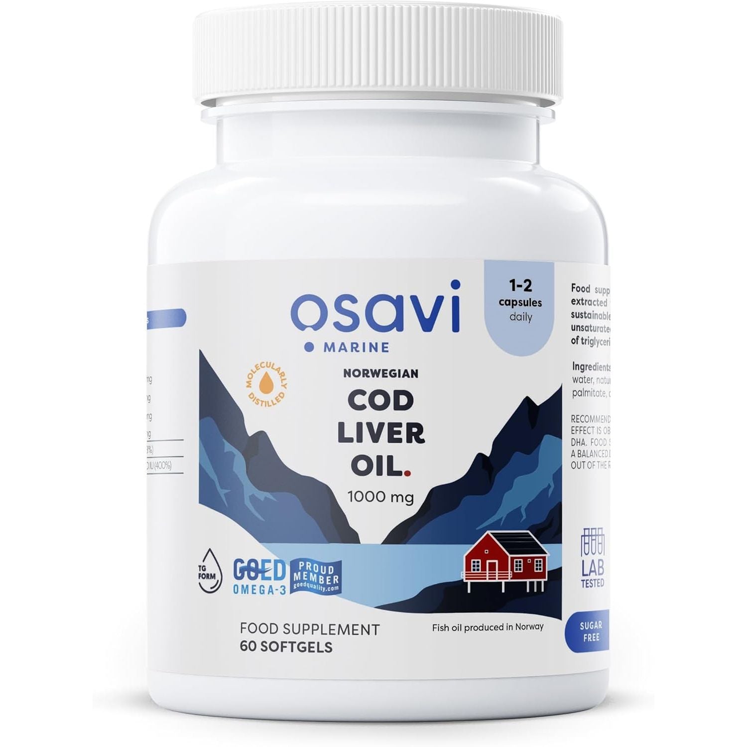 Osavi Norwegian Cod Liver Oil 1000 Mg – 60 Softgels | Lemon Flavor | DHA & EPA for Heart, Brain & Vision Health | Supports Immune Function | Sourced from Wild Atlantic Cod