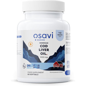 Osavi Norwegian Cod Liver Oil 1000 Mg – 60 Softgels | Lemon Flavor | DHA & EPA for Heart, Brain & Vision Health | Supports Immune Function | Sourced from Wild Atlantic Cod