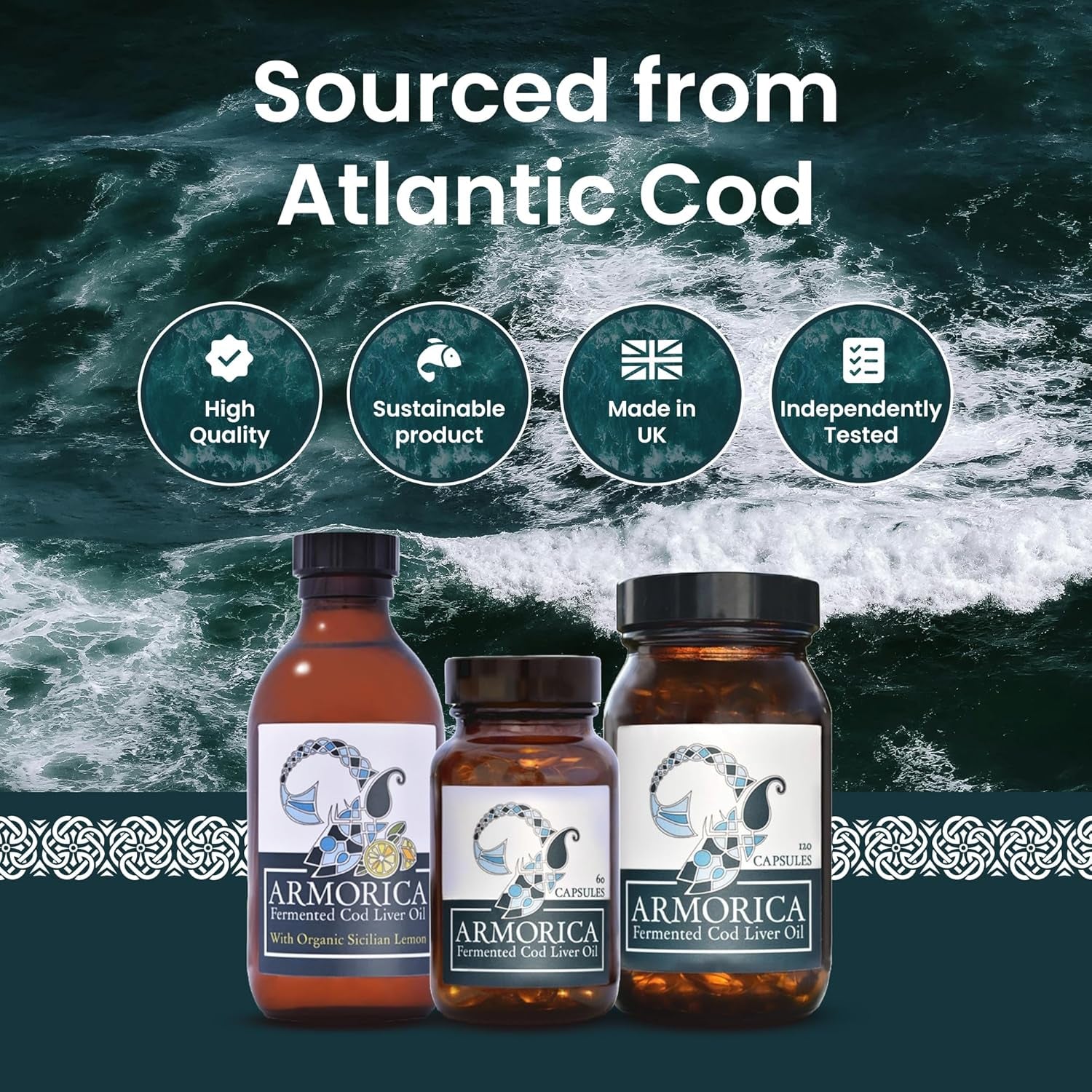 ARMORICA Fermented Cod Liver Oil | Cold-Processed & Naturally Enriched | Omega-3, Antioxidants, and Vitamins a & D | Made in the UK (Unflavoured) (120 Capsules)