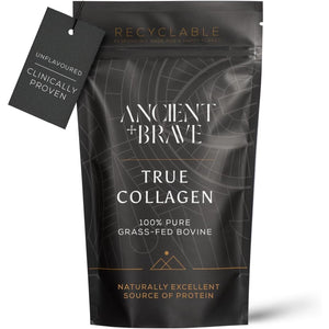 Ancient + Brave True Collagen 200G - Grass-Fed Bovine Collagen Powder - 100% Hydrolysed Collagen Peptides (Type 1) - High Protein, Fasting, Keto - Anti-Ageing, Skin, Hair & Nail Health