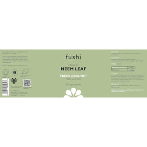 Fushi Organic Neem Leaf Capsules, 60 Caps | Fresh-Ground Whole Food | Detoxifying Properties | Cleansing Herb, Purify Both inside & outside Body | Ethical & Vegan | Made in the UK