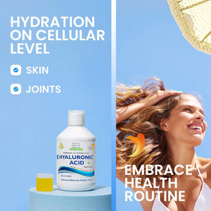 Swedish Nutra - Hyaluronic Acid Liquid Supplement - Pack of 500 Ml, 33 Day Supply | plus Vitamin C & Silica for Skin & Joint Hydration | Vegan & Free from Sugar & Gluten | 100% Natural Lemon Flavour