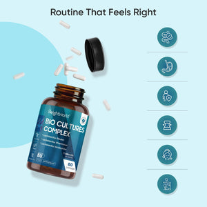 Bio Cultures Complex Probiotics and Prebiotics - 77 Billion CFU - 20 Live Cultures - 60 Capsules - Strains like Lactobacillus Acidophilus & Casei - Prebiotic and Probiotic Supplements for Women & Men