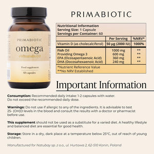 Primabiotic Omega 3 – High Strength Fish Oil Capsules | Pure Omega-3 Fish Oil for Heart, Brain & Joints | Premium EPA & DHA | Supports Heart Health, Cognitive Function & Joint Mobility