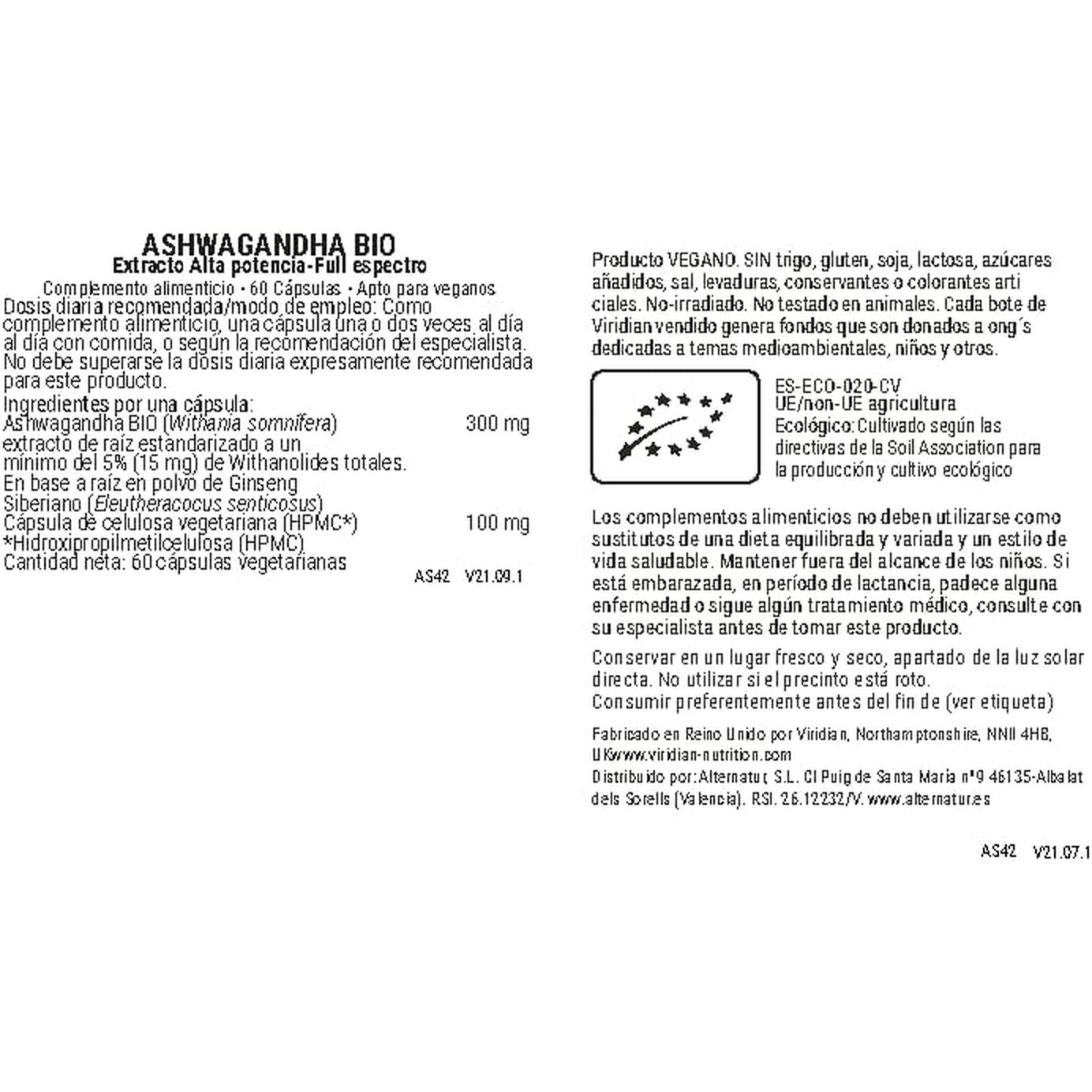 Viridian Organic Ashwagandha 60Caps