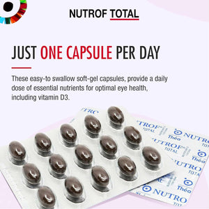 Nutrof Total Capsules – Eye Health Supplement with Lutein, Zeaxanthin, Omega 3, and Antioxidants | Essential Nutrients for Optimal Eye Health | Pack of 30 Capsules (1 Capsule per Day - 1-Month Supply)