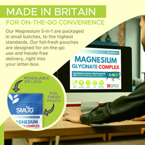Magnesium Glycinate Complex British Made 5-In-1 by SMUG Supplements - 60 Capsules - Advanced Blend Combining Magnesium Glycinate, Citrate and Malate. with Added Vitamin B6 and Zinc.