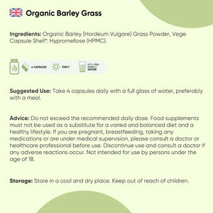 Organic Barley Grass Powder Capsules - 240 Capsules - Barley Grass Supplement - 2 Months Supply - Non-Gmo & Gluten-Free - Vegan-Friendly & Magnesium Stearate-Free - Made in EU - for Men & Women