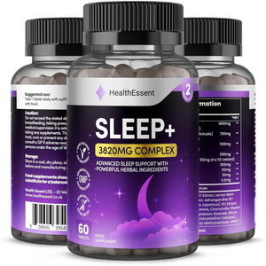 Sleeping Tablets 3820Mg Complex with Valerian Root, Ashwagandha, Magnesium, L-Theanine, Motherwort, Chamomile & Vitamin B6, High Strength Sleep Support Supplement - 60 Tablets by Healthessent