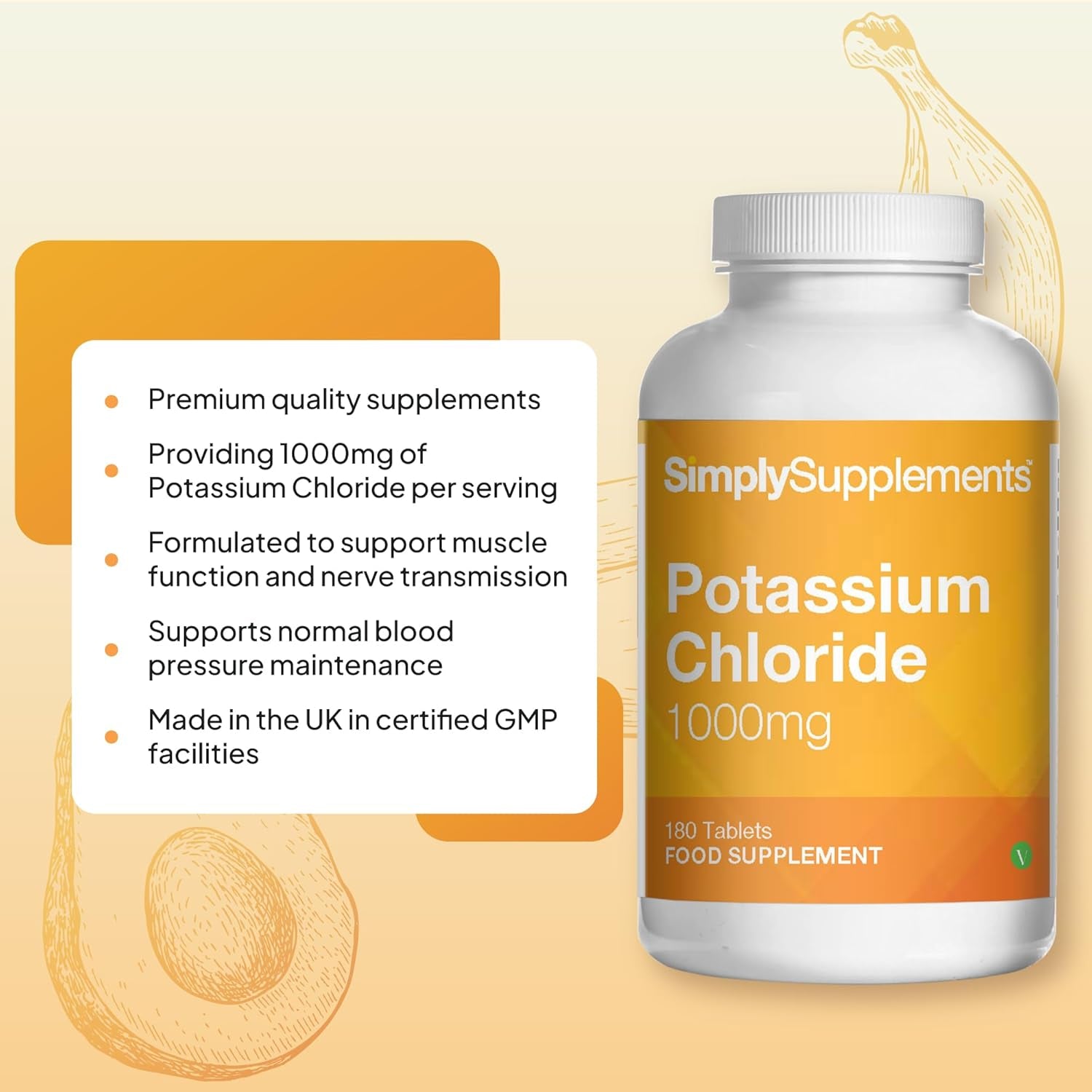 Potassium Chloride 1000Mg | Supports Normal Muscle Function & Blood Pressure | Vegan & Vegetarian Friendly | 180 Tablets = 3 Months’ Supply